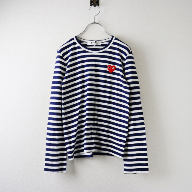 【プレイコムデギャルソン】ウールカーディガン（M）ハートワッペン　長袖　ネイビー プレイ・コムデギャルソン 白ハート・カーディガン（ネイビー