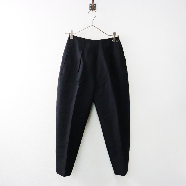 マーガレットハウエル　リネン混　パンツ　スラックス　テーパード　黒 LINEN CANVAS TROUSERS | MARGARET HOWELL（マーガレット