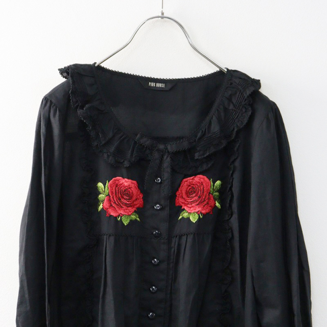 極美品 ピンクハウス PINK HOUSE スカーレットローズ刺繍 綿ローン  