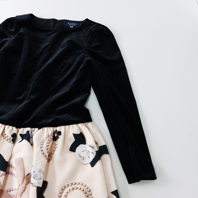 エムズグレイシー M'S GRACY ベロア切替 カメリアパール プリント