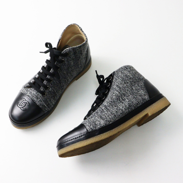 CHANEL 【未使用美品】ツイードレースアップシューズ