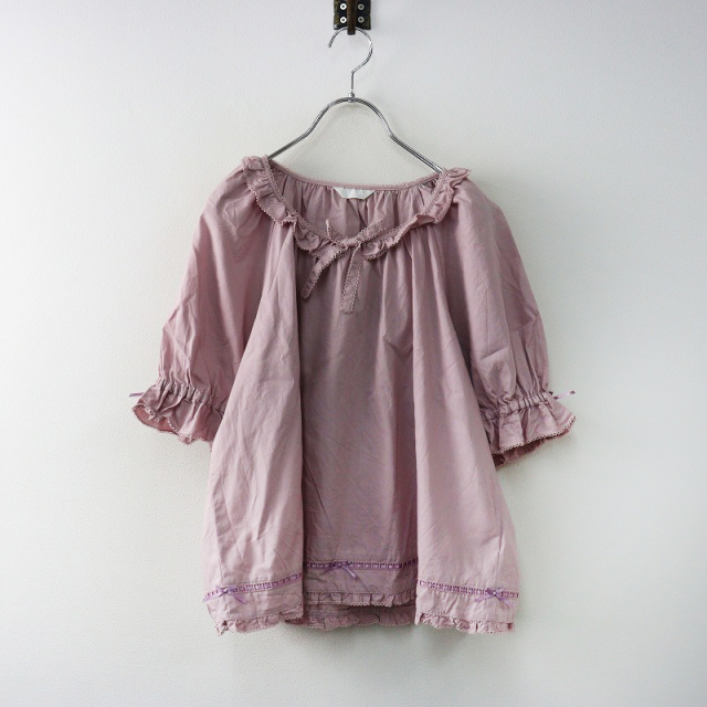 【新品タグ付き】PINK HOUSE ブラウス レッド ピコフリル リボン 赤レース&サテンリボンローンオーバーブラウス - ピンクハウス