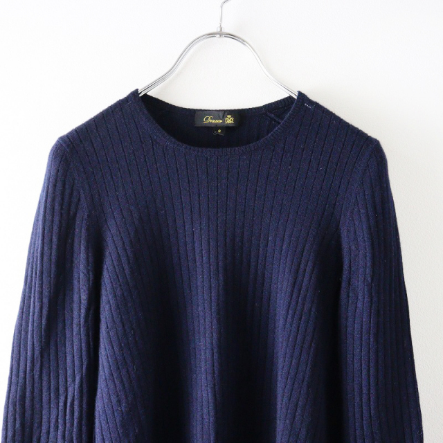 Drawerドゥロワー 18G カシミヤシルク リブクルーネックニット