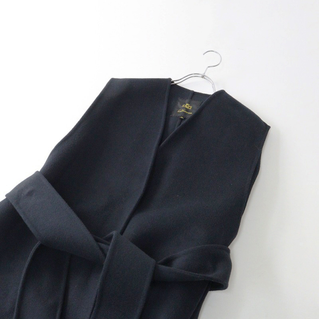 Drawer ケヌキノーカラーロングジレコート キャメル ウエストベルト