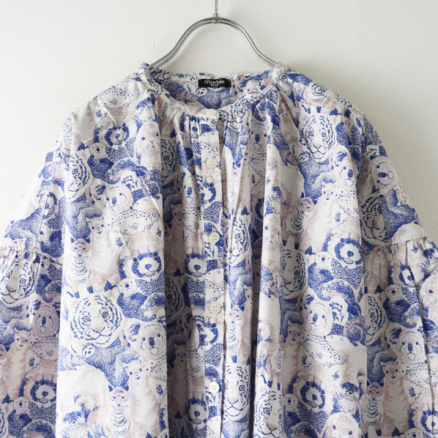 美品／marble SUD マーブルシュッド　動物　バンドカラーシャツ　アニマル 美品 人気シリーズ マーブルシュッド marble SUD Face プリント