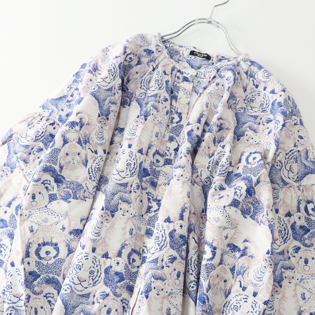 美品／marble SUD マーブルシュッド　動物　バンドカラーシャツ　アニマル 美品 人気シリーズ マーブルシュッド marble SUD Face プリント