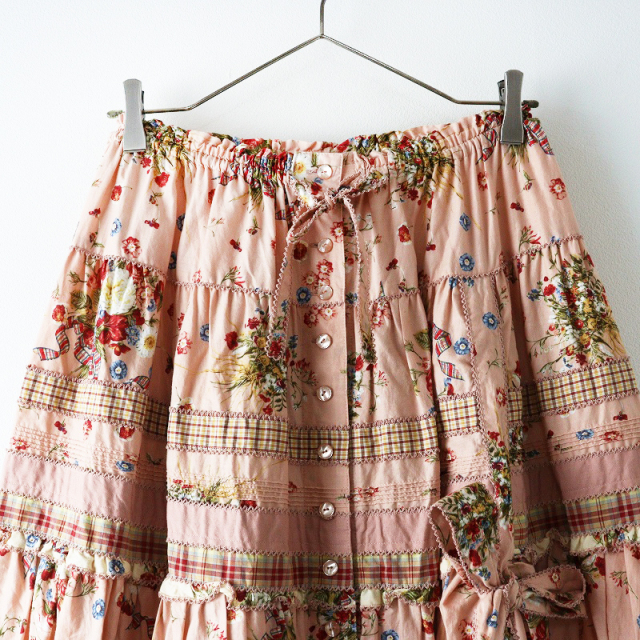 【極美品】PINK HOUSE 段々 フレア スカート ピコフリル 花柄 PINK HOUSE ジャンパースカート 花柄 すずらん ピンタック