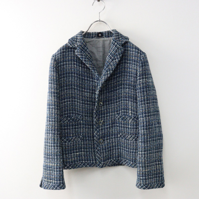 美品 ヨリ　yori ミックスツイードジャケット ネイビー　フリーサイズ 定価9.7万 45R 45rpm フォーティーファイブアール 藍ミックスツイード