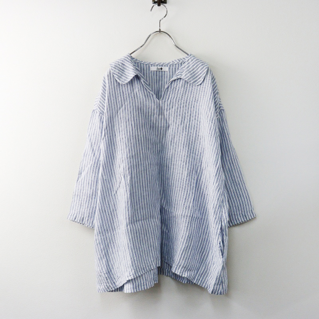 美品 MAGALI マガリ リネン ストライプ プルオーバー ブラウス 極美品