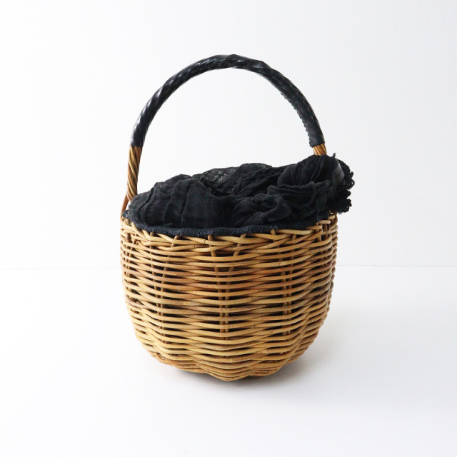エバゴス かごバッグ レザー 黒　バスケット　かぶせ布 エバゴス かごバッグ レザー 黒 バスケット かぶせ布