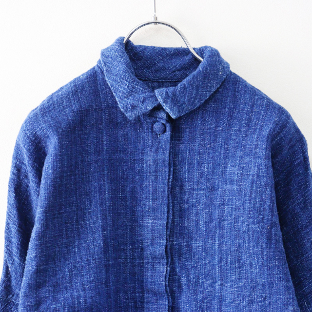 うさと USAATO 手織り インディゴ染め ハイネックシャツ＼ブルー