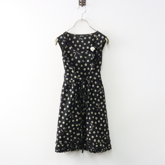 ピンクハウス　ピコフリル、綿ローン黒ノースリーブチュニック ピンクハウス ピコフリル、綿ローン黒ノースリーブチュニック