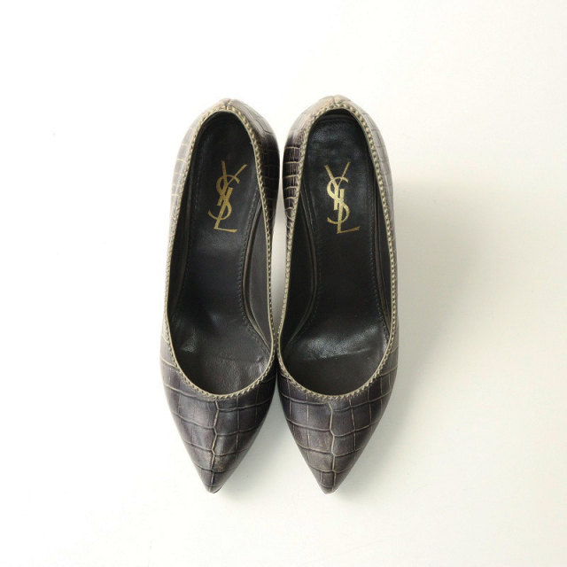 YSL イヴサンローラン Yves Saint Laurent クロコ型押し ポインテッド