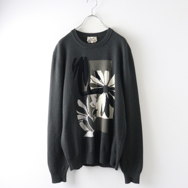美品 最高級 メンズ 2022AW エルメス HERMES Puzzle Floral Sweater カシミヤ100 クルーネックニットセーター M カーキ┃【2400014752151】 美品 最高級 メンズ 2022AW エルメス HERMES Puzzle Floral Sweater