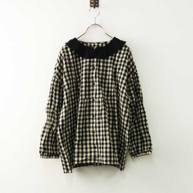 美品 ユキエモン ギンガムチェック ブラック 襟付き バックリボン M 黒