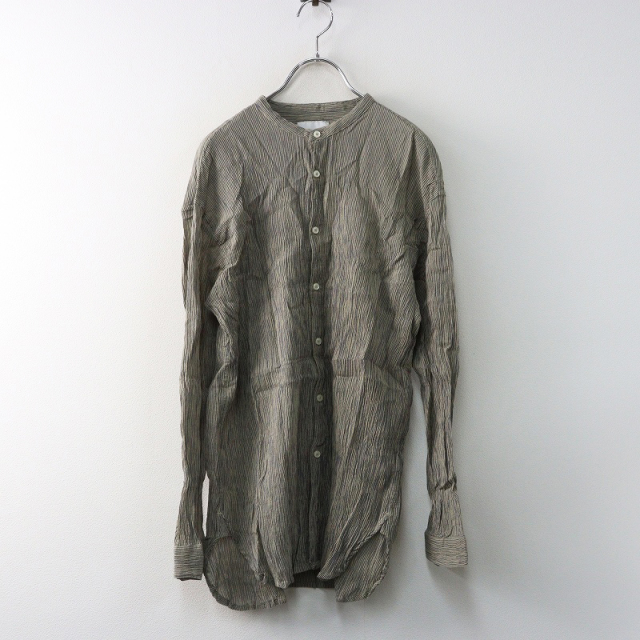 美品 アーメン ARMEN UTILTY BANDED COLLAR SHIRTS 3＼アッシュベージュ ストライプ バンドカラーシャツ ブラウス【2400014686340】 美品 アーメン ARMEN UTILTY BANDED COLLAR SHIRTS 3＼アッシュ