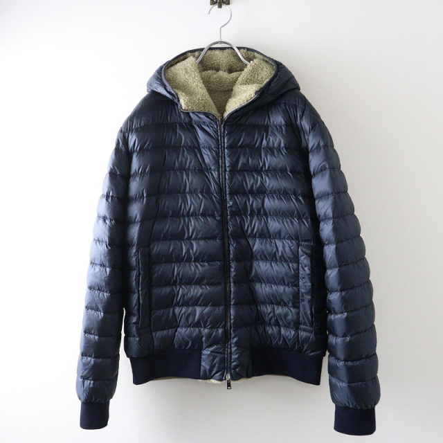 メンズ JPタグ 2023AW ヘルノ HERNO ボアフリース リバーシブル フードダウンジャケット 54 ネイビー×ベージュ┃【2400014787009】 メンズ JPタグ 2023AW ヘルノ HERNO ボアフリース リバーシブル フード