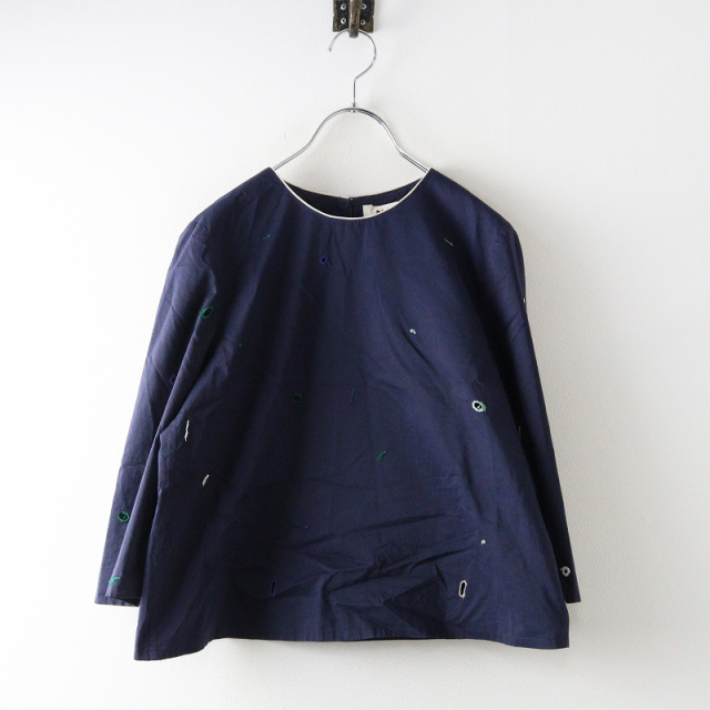 ミナペルホネン mina perhonen sunny hole ブラウス 36＼ネイビー コットンシルク 刺繍 プルオーバー シャツ【2400014798203】 ミナペルホネン mina perhonen sunny hole ブラウス 36＼ネイビー