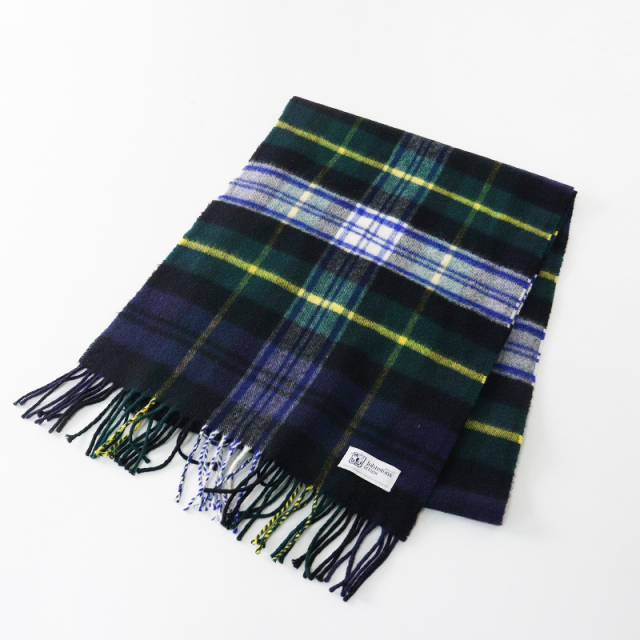 ジョンストンズ Johnstons of Elgin ドレスゴードン タータンチェック カシミヤストール/グリーン ネイビー ショール【240003009-1-9】 ジョンストンズ Johnstons of Elgin ドレスゴードン タータンチェック