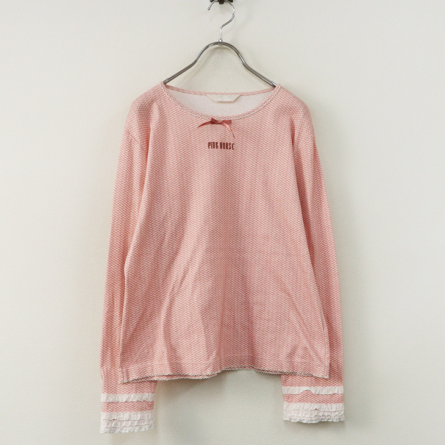 極美品 ピンクハウス PINK HOUSE 袖ピコフリルチェックカットソー 4（L)＼ピンク Tシャツ コットン ロゴ リボン【2400014891959】 極美品 ピンクハウス PINK HOUSE 袖ピコフリルチェックカットソー 4（L