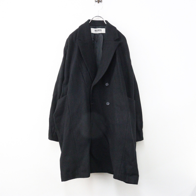美品 バージスブルック BASISBROEK ウールダブルブレストコート 1＼ブラック オーバーサイズ ジャケット メンズ【2400014885453】 美品 バージスブルック BASISBROEK ウールダブルブレストコート 1