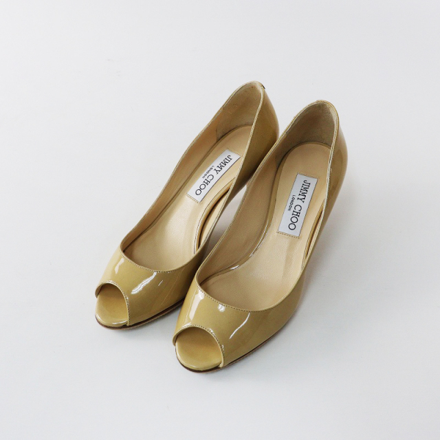 美品 ジミーチュウ JIMMY CHOO パテントレザーオープントゥパンプス 35
