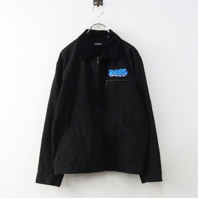 エクストララージ XLARGE OVERDYED WORK ジャケット S＼ブラック オーバーダイ ロゴ刺繍 ワーク ブルゾン メンズ【2400014909760】 エクストララージ XLARGE OVERDYED WORK ジャケット S＼ブラック