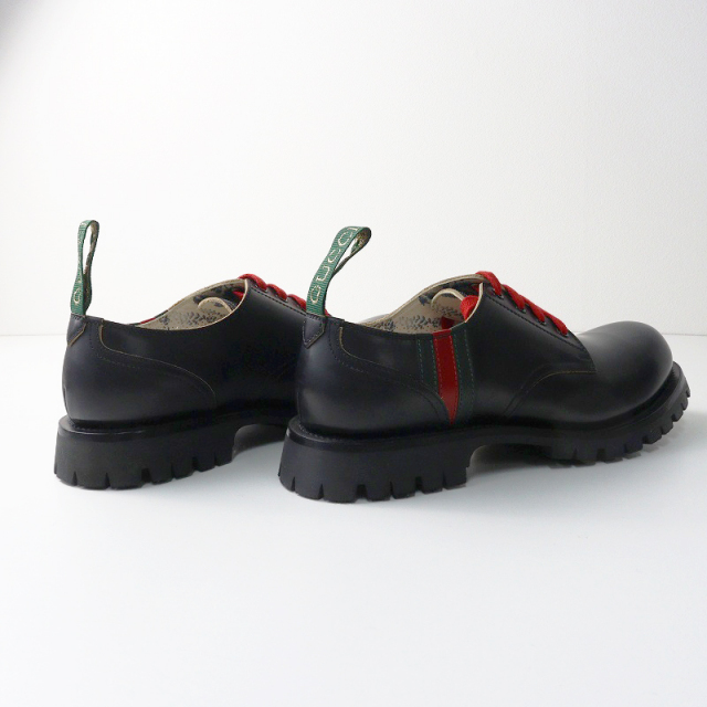 美品 メンズ グッチ GUCCI 547668 ウェブ プレーントゥ レザー レース