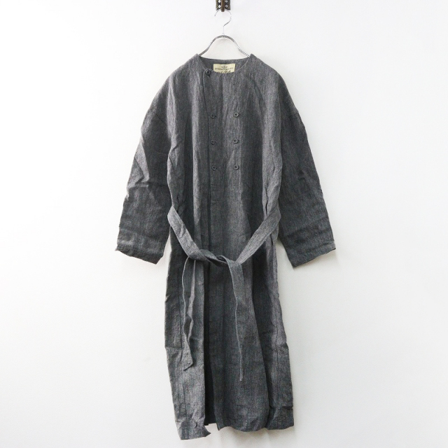 美品 ネストローブ nest Robe ノーカラーリネンコート＼グレー ダブル