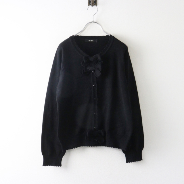 【美品】ピンクハウス★モチーフ&amp;フリル♪ニットカーディガン はおりもの 黒系 透かし編み リボンも♪z17774 美品】ピンクハウス☆モチーフ&フリル♪ニットカーディガン はおりもの
