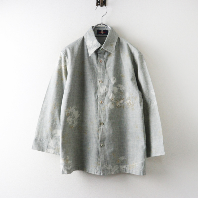 パラスパレス nume ヌメ コットン カケラ刺繍シャツ ライトグレー ロング丈 Archive Pal'las Palace flower-print sheeting shirt 3 Gray