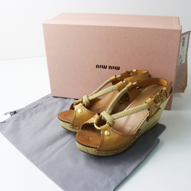 Archive 06SS miumiu studsleather wedge sandals 36.5 Made in Italy