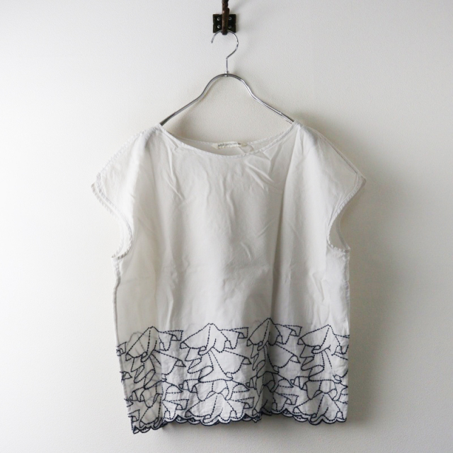美品 ミナペルホネン happa ワンピース 刺繍 コットン フレンチスリーブ ミナペルホネン mina perhonen frill ブラウス 40＼ホワイト 刺繍