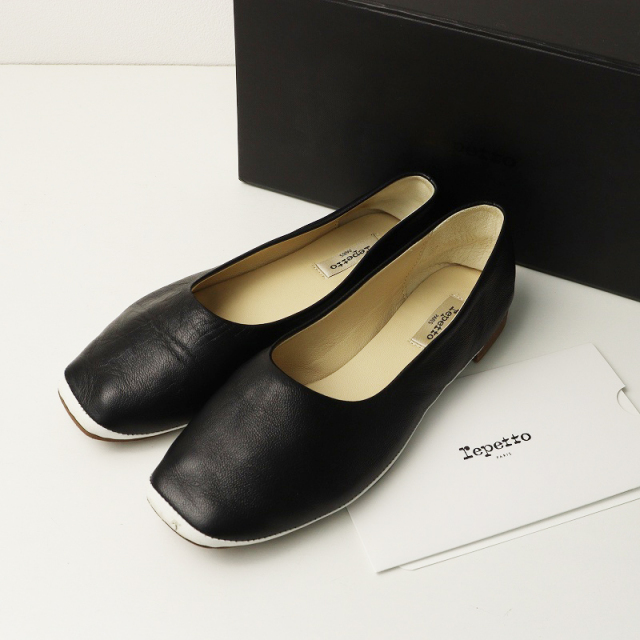 保存箱付き レペット repetto レザー バレエシューズ 36■ブラック パンプス スクエア フラットシューズ【2400014833355】 保存箱付き レペット repetto レザー バレエシューズ 36□ブラック