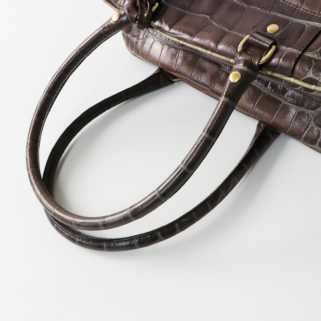 美品☆J&M DAVIDSON ハンドバッグ VIVI 少く クロコ型押し クリーム