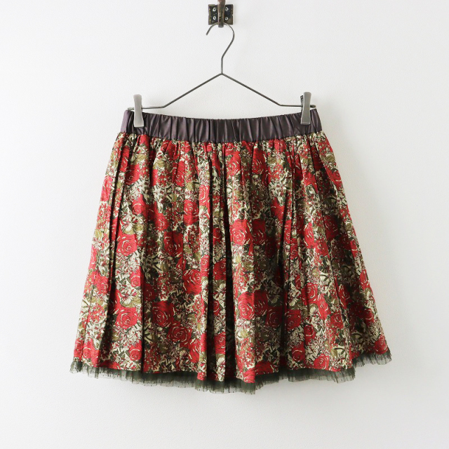 ロイスクレヨン Lois CRAYON ローズプリントギャザースカート M/レッド  