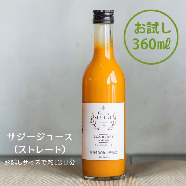 サジー　シーベリージュース100％ (プレーン) 360ml お試し 鉄分豊富 健康ドリンク 美味しい 豊富な栄養素 モンゴル産 シーバックソーン グアマラル