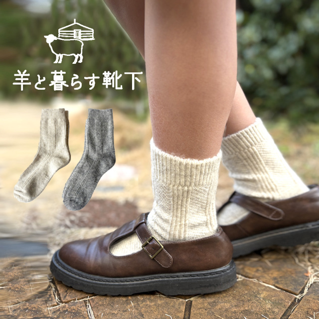 羊と暮らす靴下 軽やか網模様クルー丈 薄手 モンゴルウール ナチュラルウール薄手ソックス 重ねず一枚で暖かく冷え取り、冷え性対策にも。蒸れにくく快適でリピーター続出中！【NOOS】[M便 1/3]