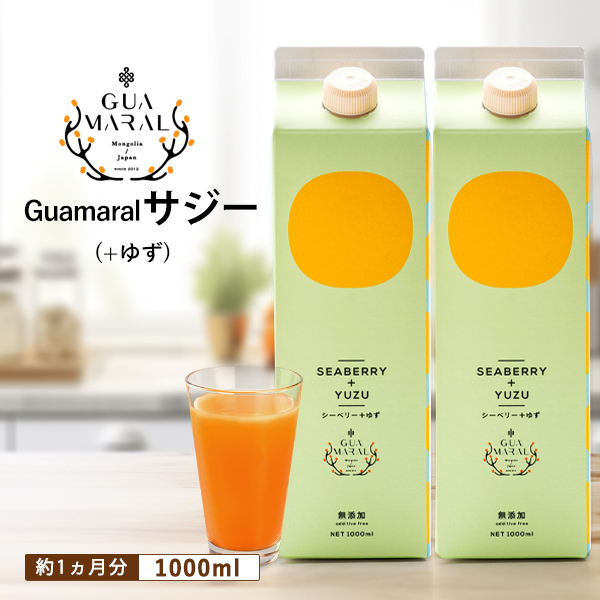 （まとめ買）サジージュース+ゆず 1000ml （2本） グアマラルサジー シーベリー 鉄分豊富 健康ドリンク 美味しい 豊富な栄養素 モンゴル産 シーバックソーン グアマラル