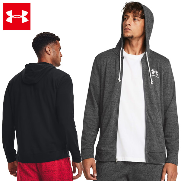アンダーアーマー UAライバルテリー フルジップ フーディー メンズ 25FW ブラック ダークグレー (1370409) 