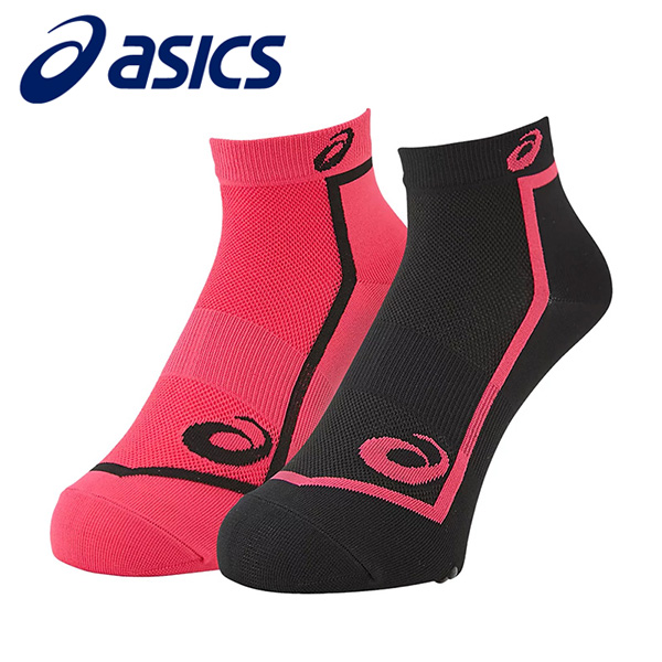 アシックス 2足組ソックス メンズ ローズ・ブラック 25-27cm 3093A026 靴下 スポーツソックス 陸上 asics
