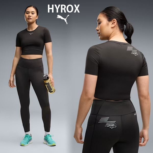 PUMA x HYROX トレーニングウエア PWRMODE クロップ 半袖 Tシャツ レディース 26FW ブラック 529328_01