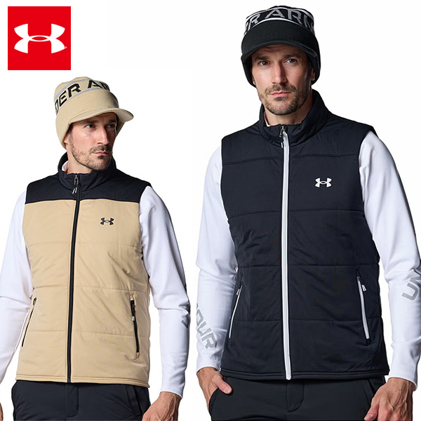 アンダーアーマーUAドライブ プロ インサレーテッド フルジップ ベスト メンズ 25FW ブラック カーキ (6007925)