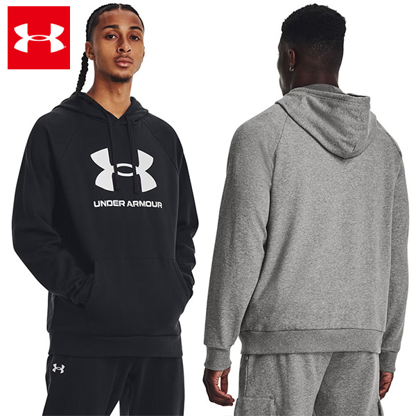 アンダーアーマー UAライバルフリース ロゴ フーディー メンズ 25FW ブラック グレー (1379758) 