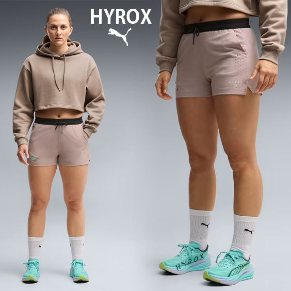 PUMA x HYROX トレーニングウエア PWRMODE ウーブン ショーツ レディース 26FW グレー 529255_81