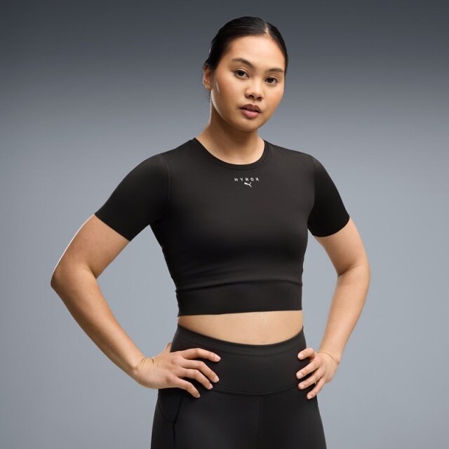 PUMA x HYROX トレーニングウエア PWRMODE クロップ 半袖 Tシャツ レディース 26FW ブラック 529328_01