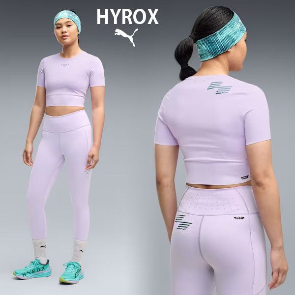PUMA x HYROX トレーニングウエア PWRMODE クロップ 半袖 Tシャツ レディース 26FW ライトラベンダー 529328_46