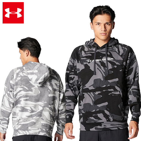 アンダーアーマー UAライバルフリース オールオーバー プリント フーディ メンズ 25FW ブラック グレー (6003957) 