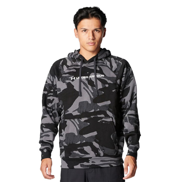 アンダーアーマー UAライバルフリース オールオーバー プリント フーディ メンズ 25FW ブラック グレー (6003957) 