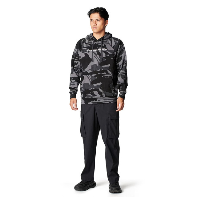 アンダーアーマー UAライバルフリース オールオーバー プリント フーディ メンズ 25FW ブラック グレー (6003957) 